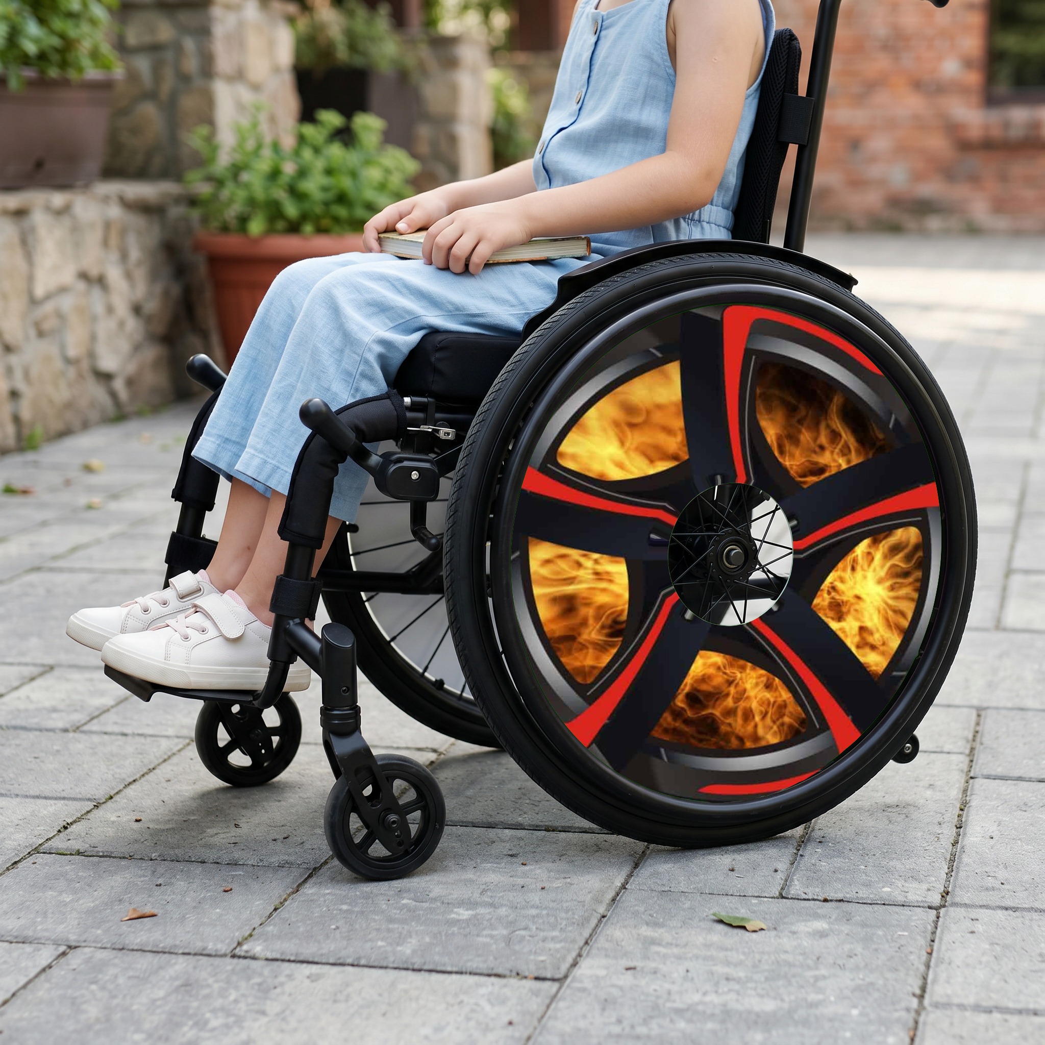 Rolstoel Spaakbeschermer Velg Rood met vuur (Nr.3521), per set van 2 stuks - Afbeelding 2