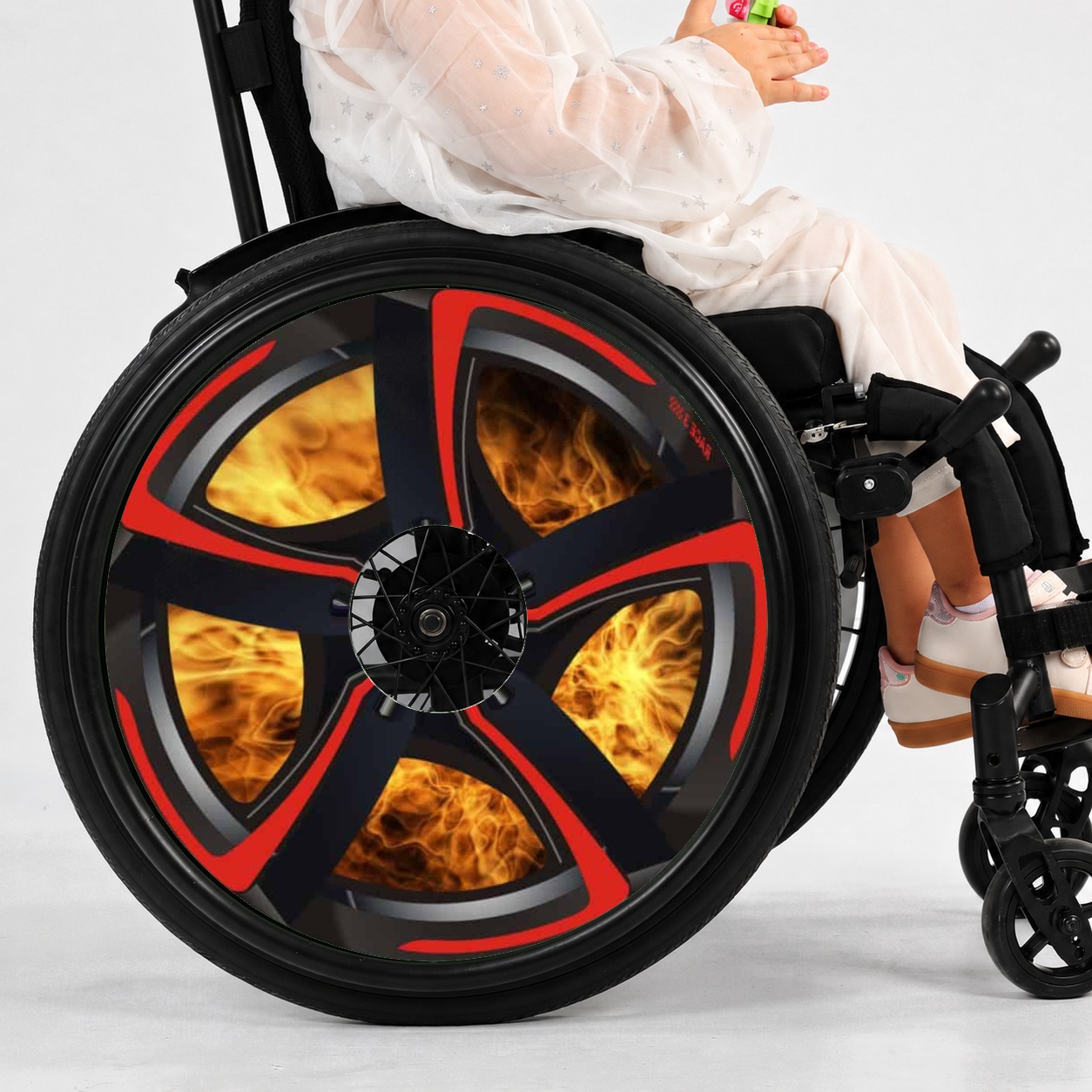 Rolstoel Spaakbeschermer Velg Rood met vuur (Nr.3521), per set van 2 stuks